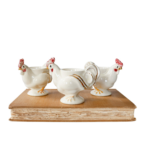 Unbranded Other - VTG Chicken Hen Rooster Egg Cup Holders Set of 3 Cottage Farmhouse Retro Brunch